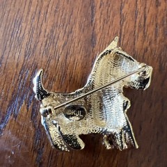 Vintage Scottie Terrier K.J.L I’m Clear Rhinestone Brooch Red Green Harness