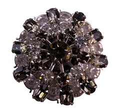 Vintage Unknown Womens Silver Tone Brooch Floral Design Gray & Clear Stones