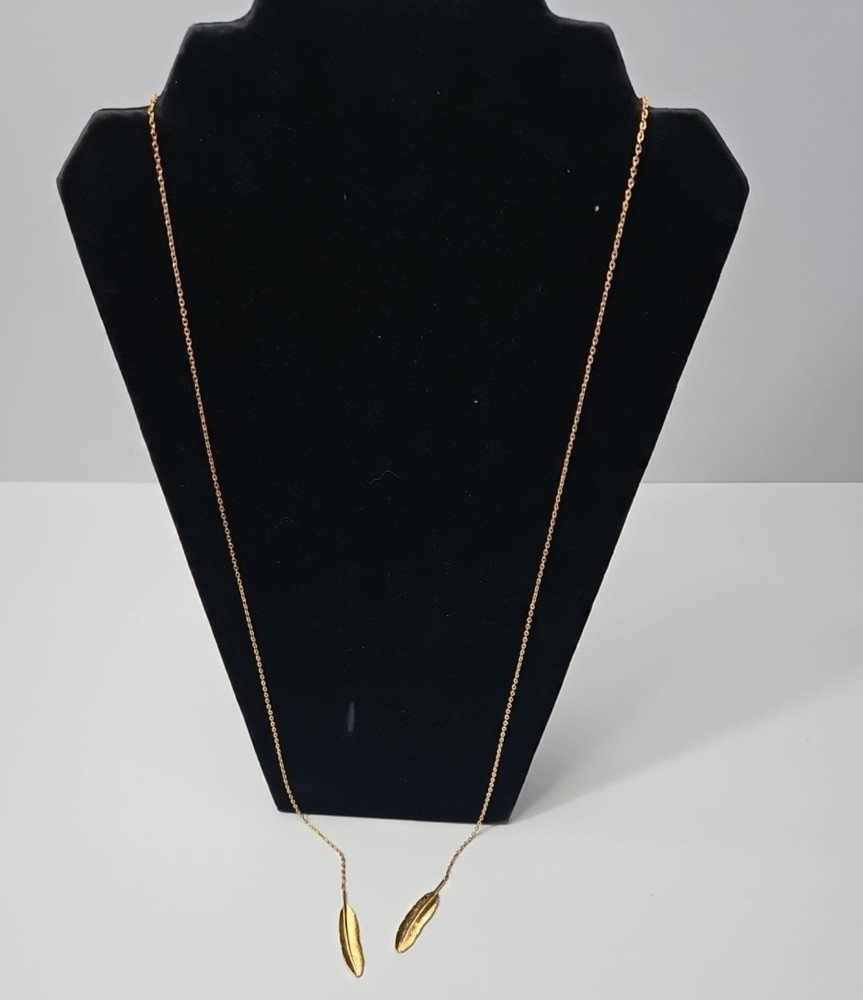 VINTAGE 1970-80’S 30″ CHAIN W/GOLD TONE FEATHERS LARIAT NECKLACE!