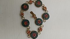 Italian Vtg c1930s Micro Mosaic Multi Color Floral Design Linked Bracelet Size 7