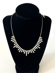 Icing Beautiful Vintage Silver Tone Clear Rhinestone Bib Choker Necklace 18″