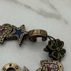 Vintage Avon Lucky Slider Charm Bracelet Hoseshoe Clover Heart Star Good Luck