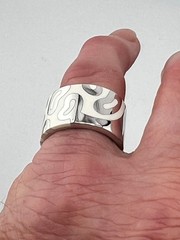 Designer white enamel band ring size 6 3/4 925 Sterling silver wide & chunky
