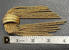 Vintage 80s Huge Multi Strand Woven Chain Tassel Gold Tone Brooch Runway READ