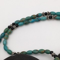 925 Sterling Silver Natural Turquoise & Black Onyx Flower Necklace 20” #42