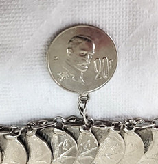 Vintage Mexican 1974 20 Centavos 1979 10 Centavos Coin Bracelet 7”