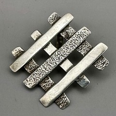 Modernist Textured Geometric Slide Pendant Open Work Sterling Silver 925