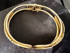 Vtg Cloisonné Floral Bangle Bracelet Black Enamel Gold Tone Hinged Butterfly