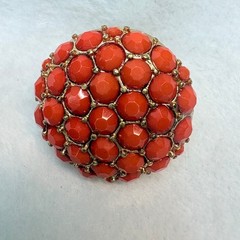 Vintage 1970s Red Acrylic Dome Earrings • Gold‑Tone Cast Setting • Post Style