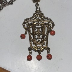 Vintage Victorian Revival Griffin Pendant Dbl Necklace Gothic Heraldic Gold Tone