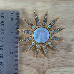 Kirks Folly Gold Tone Moon Face Cameo Star Sun Brooch AB Rhinestone