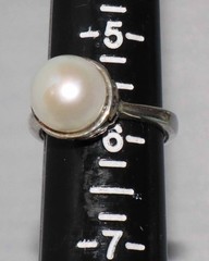 Vintage Sterling Silver CFJ Single Pearl Ornate Setting Ring Size 5 3/4 or 6
