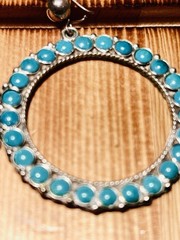 Vintage Marked Mexico Sterling Hoop Dangle Earrings Studded With Turquoise 8.8 G