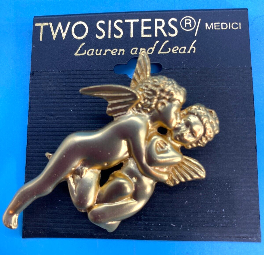 Two Sisters Medici/Lauren & Leah/Jewelry Designs/2 Cherub Brooch/Silver-Tone/VTG