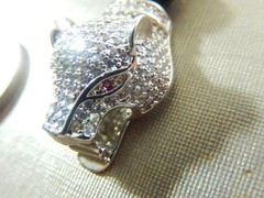 VTG 2 PANTHER HEAD KNOTTED BLACK ONYX WHITE SPINEL RUBY RHODIUM PLATED NECKLACE