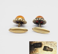 Vintage retro round 875 silver and genuine Baltic amber rare cufflinks Latvia
