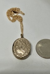 Antique Double Sided Rose Rolled Gold Fleur de Lys Flower Locket Necklace AS IS