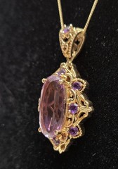Amethyst Purple STS Sterling Silver Pendant Necklace Gold Over 925 Faux RS 20″