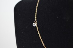Gold Tone Necklace w/ Small Widely Spaced Clear Glass Faceted Beads 17.5″