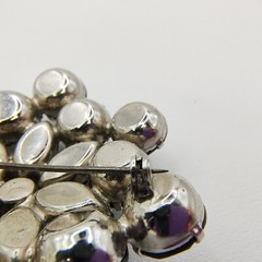 Vintage Black Glass Rhinestone Flower Brooch Pin Silver Tone Art Deco Style