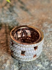 Vintage Silver &Rose Vermeil Wide Pave Band Ring SIZE 5
