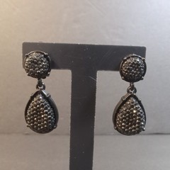 Sparkle Gem Oval Drop Earrings Jet Black Teardrop Pendant Dangle Shaped Clip Ons