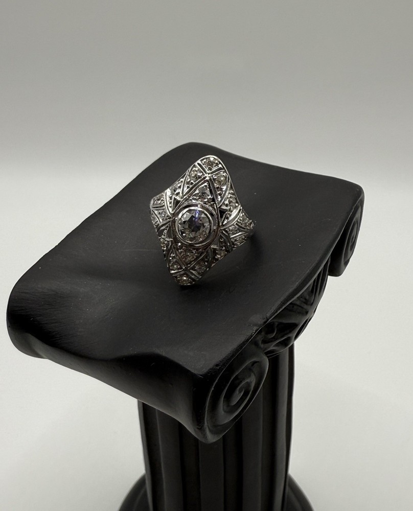 Antique Art Deco Edwardian Platinum & Diamond Ring – Filigree Old European Cut
