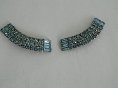 Vintage Pale Blue Round and Baguette Rhinestone Dress Clips Silver Tone