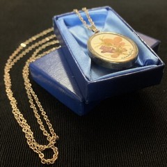 Vtg OOAK Artisan Encased Dried Flower Pendant Chain Necklace ST 24” Signed
