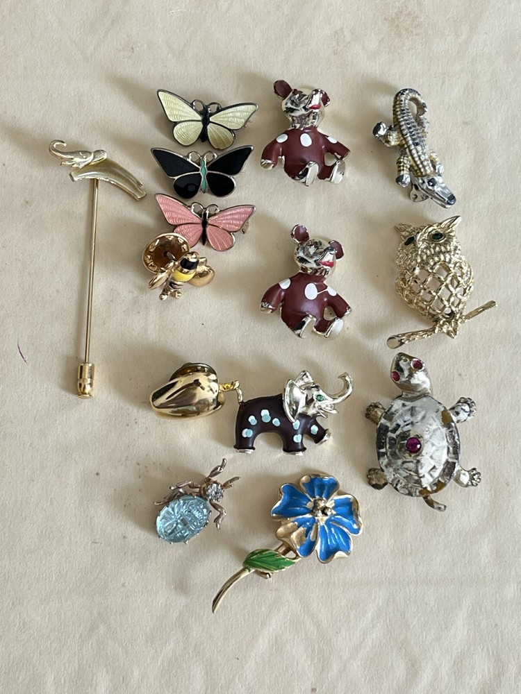 Vintage Jewelry Lot Pins Small Brooch Animal Bee Enamel Butterfly 1950-1960’s