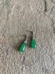 Verdite Earrings Green Teardrop Dangle Silver Tone NG 1.5 Inches