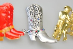 Cowgirl Brooch Lot western boot spur rhinestone enamel cowboy country dance HL8
