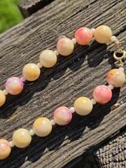 Vintage Lucite Marbled Pastel Necklace Beaded Spring Easter Pink Cream Blue
