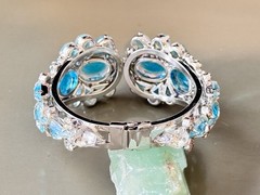 Vintage Verified JULIANA Clamper Bracelet Brooch Earrings Blue Givre Glass