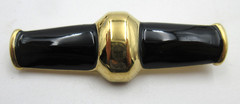 VTG BIG SIGNED MONET UNUSUAL black enamel gold tone geometric Brooch Pin Jewelry