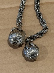 Vintage Lariat Fruit Pendant Silver Tone Chunky Chain Necklace Adjustable Length