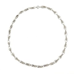 Vintage Silver Tone Necklace Textured Open Link Chain Diamond Rope Detail 18″