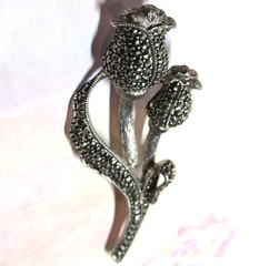Sterling Silver Marcasite Tulip Leaf Flower Pin Hypoallergenic Nickel Free 14.5g