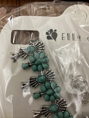 Ella and Elly Silvertone & Blue Statement Necklace & Earrings Set New SFC935