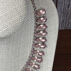 Vintage 1950’s Pink Rhinestone Bib Necklace statement 15.5″ silver tone