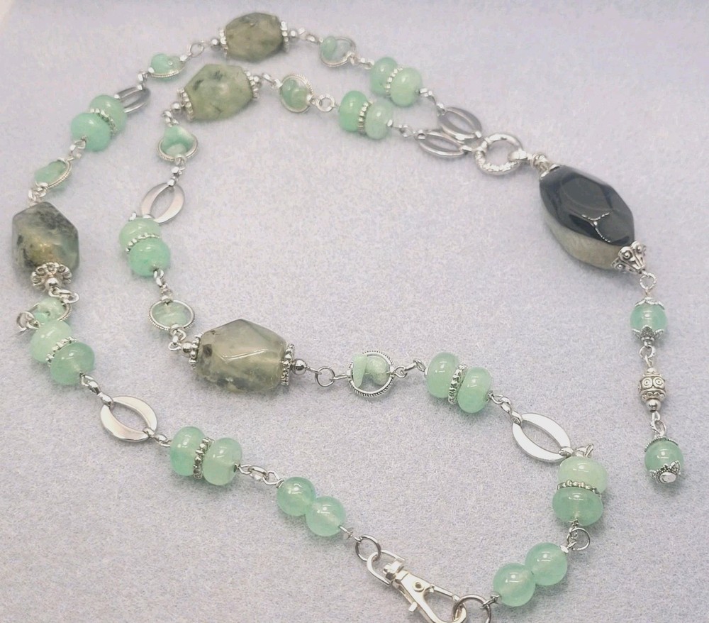 Aventurine, Nephritis And Agate Gemstone Statement Necklace Lariat 26in