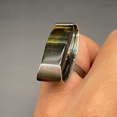Vintage Modernist Tiger Eye Sterling Silver Dimensional Ring Size 5.25