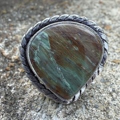 Green Brown Jasper Ring 6.5 Sterling Silver Twisted Rope Boho Southwestern