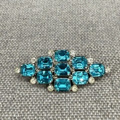 Vintage Brooch Blue Stones Clear Rhinestones 2.5 Inches