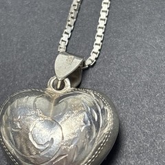 Vintage Sterling Silver Puffy Heart Pendant Necklace 20” Box Chain 925