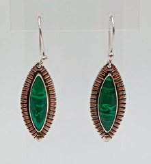 925 ATI Mexico Malachite Earrings 1.75in Drop Sterling Silver 6g Marquise Bezel