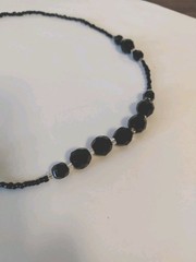 Vintage Black Crystal & Seed Bead Choker Necklace 15 in.