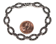 Vintage Signed FAS 925 Sterling Silver & Marcasite Cable Design Link 7″ Bracelet