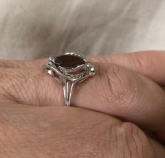 STERLING SILVER MARQUIS GARNET FILIGREE RING SIZE 9 Stamped 925 RJ