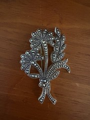 Vintage West Germany aluminum marcasite style riveted floral spray brooch pin
